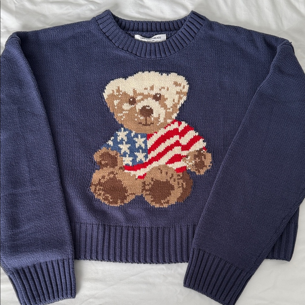 Grayson Threads Navy Sweater with Bear Design